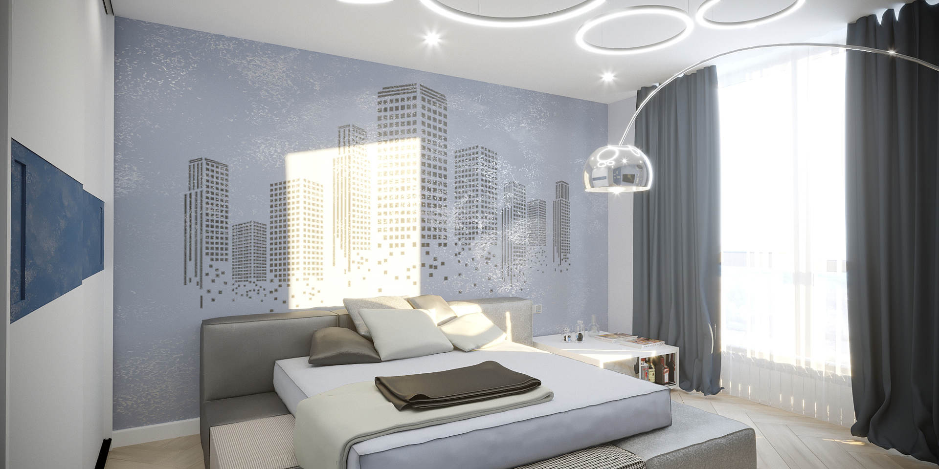 дизайн спальной комнаты с декоративной покраской