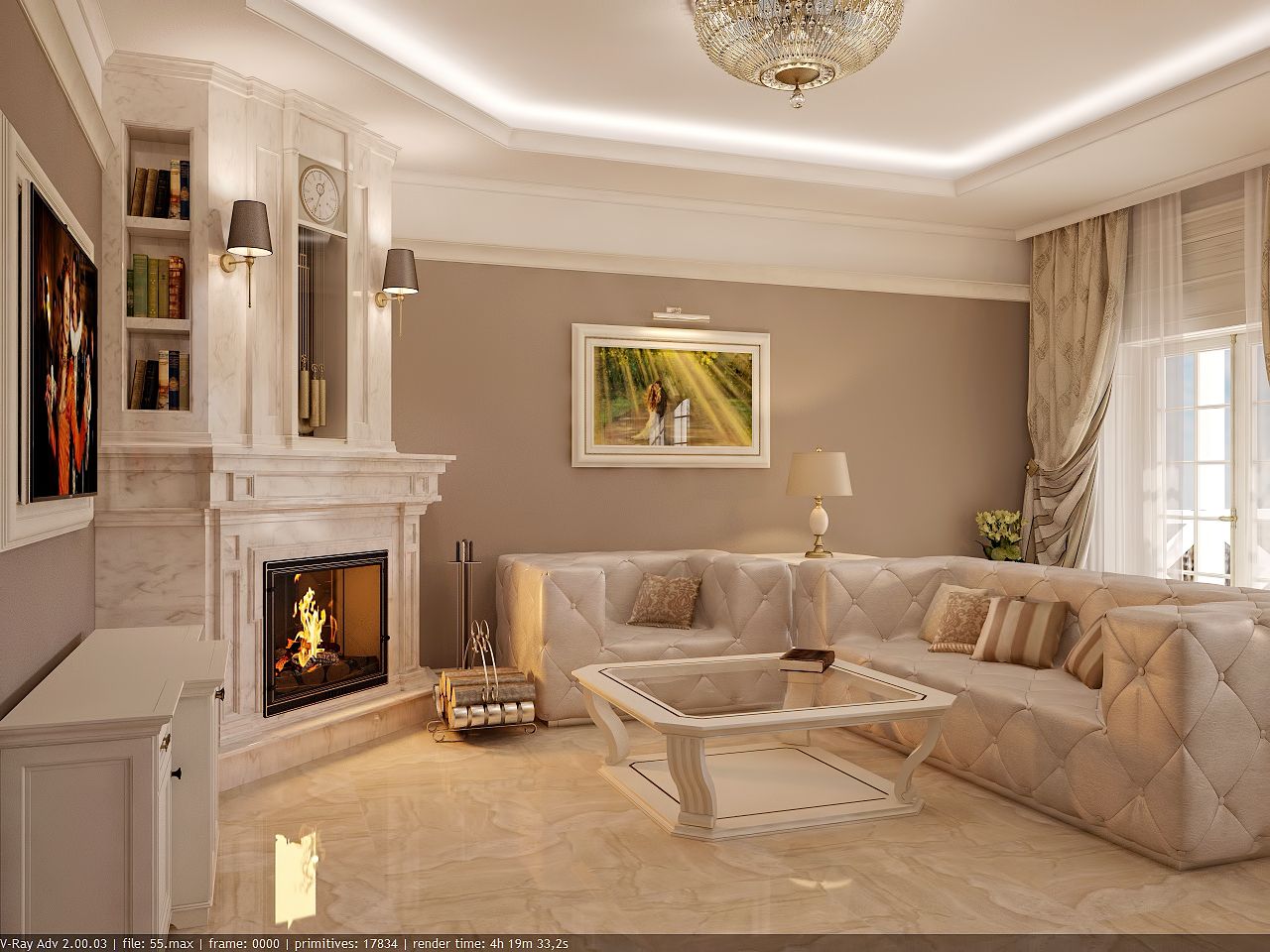 Дизайн интерьера гостиной с камином классика, легкая классика