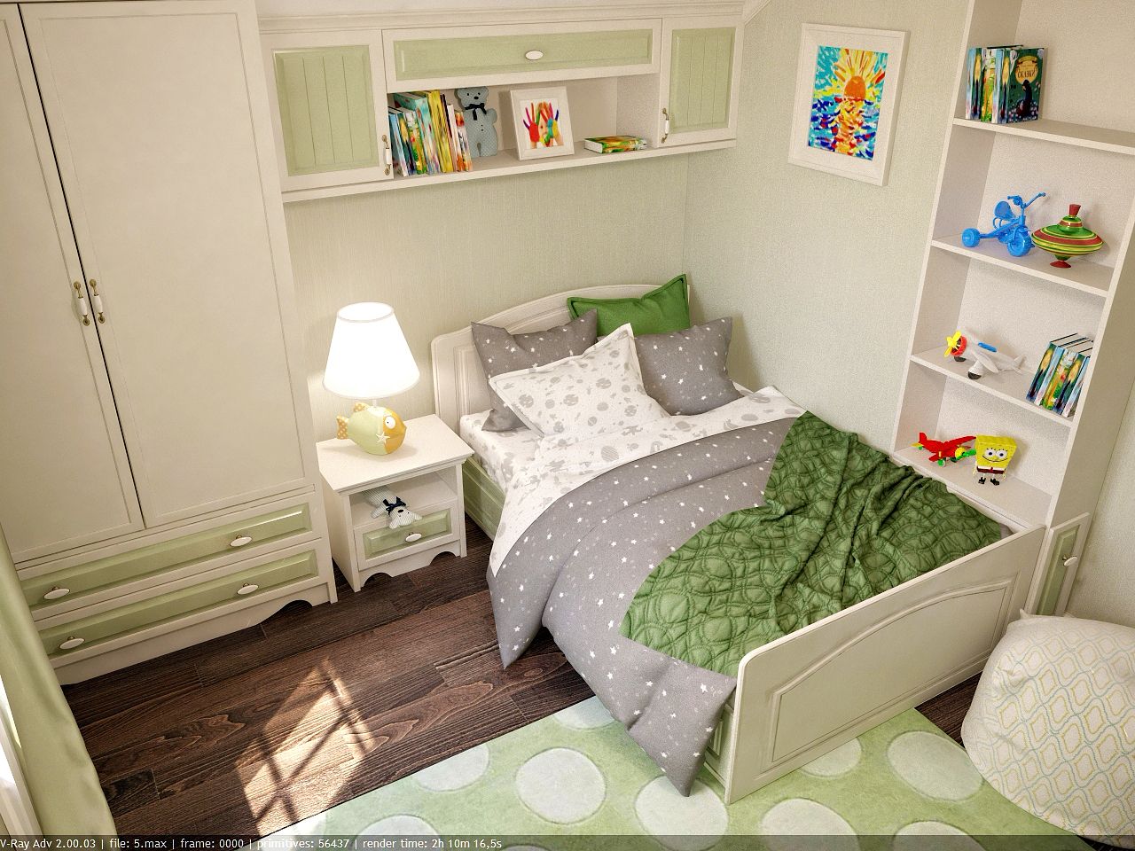Дизайн интерьера детской комнаты в зеленом цвете, современный стиль классика фото 1