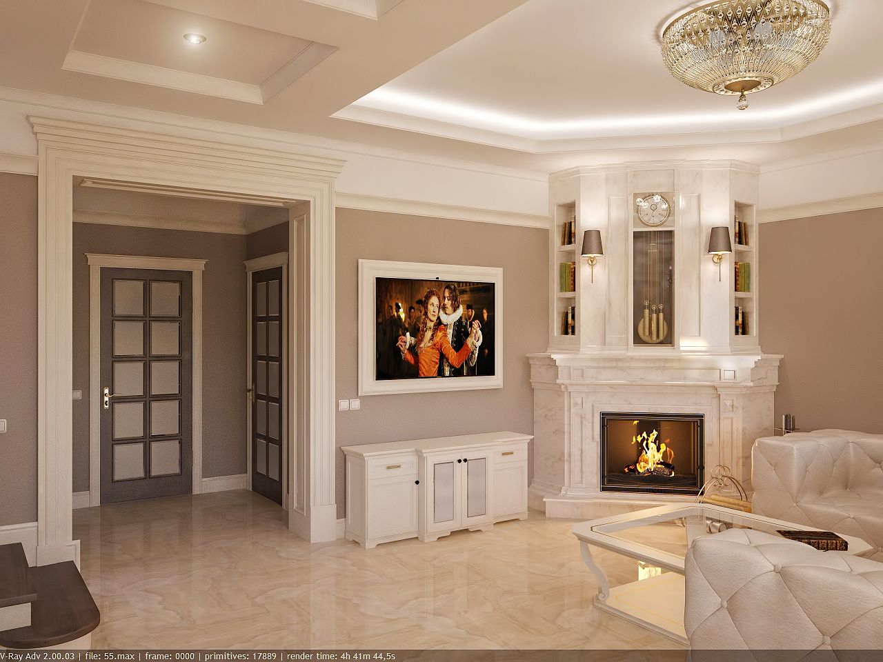 Дизайн интерьера гостиной с камином классика, легкая классика 2