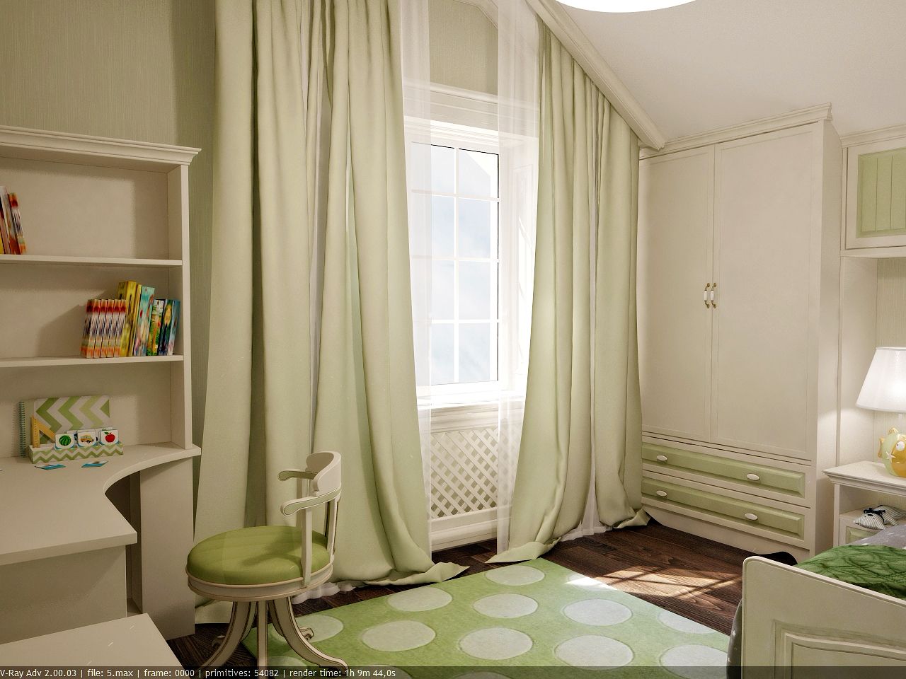 Дизайн интерьера детской комнаты в зеленом цвете, современный стиль классика фото 4