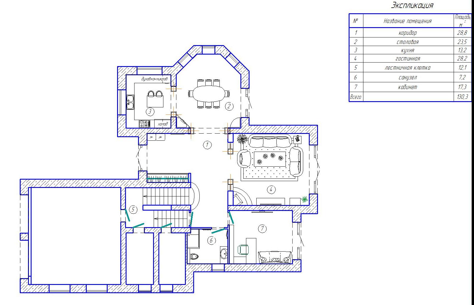 дизайн интерьера дома в Новых Петровцах 2-й этаж план мебели, планировка