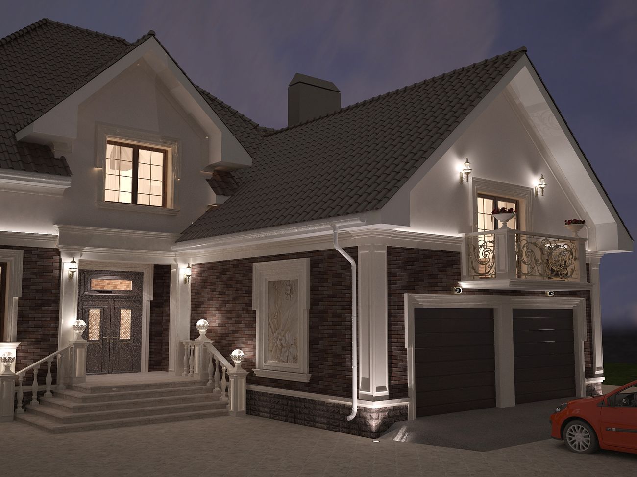 дизайн фасада дома в скандинавском стиле ночной вид