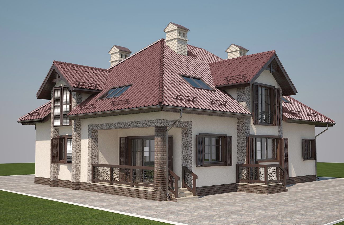 дизайн современного фасада дома со ставнями