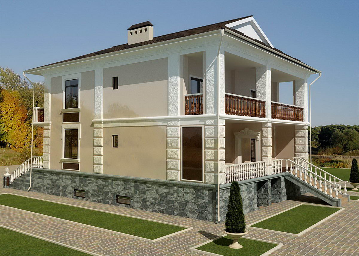 Дизайн фасада дома в строгом классическом стиле