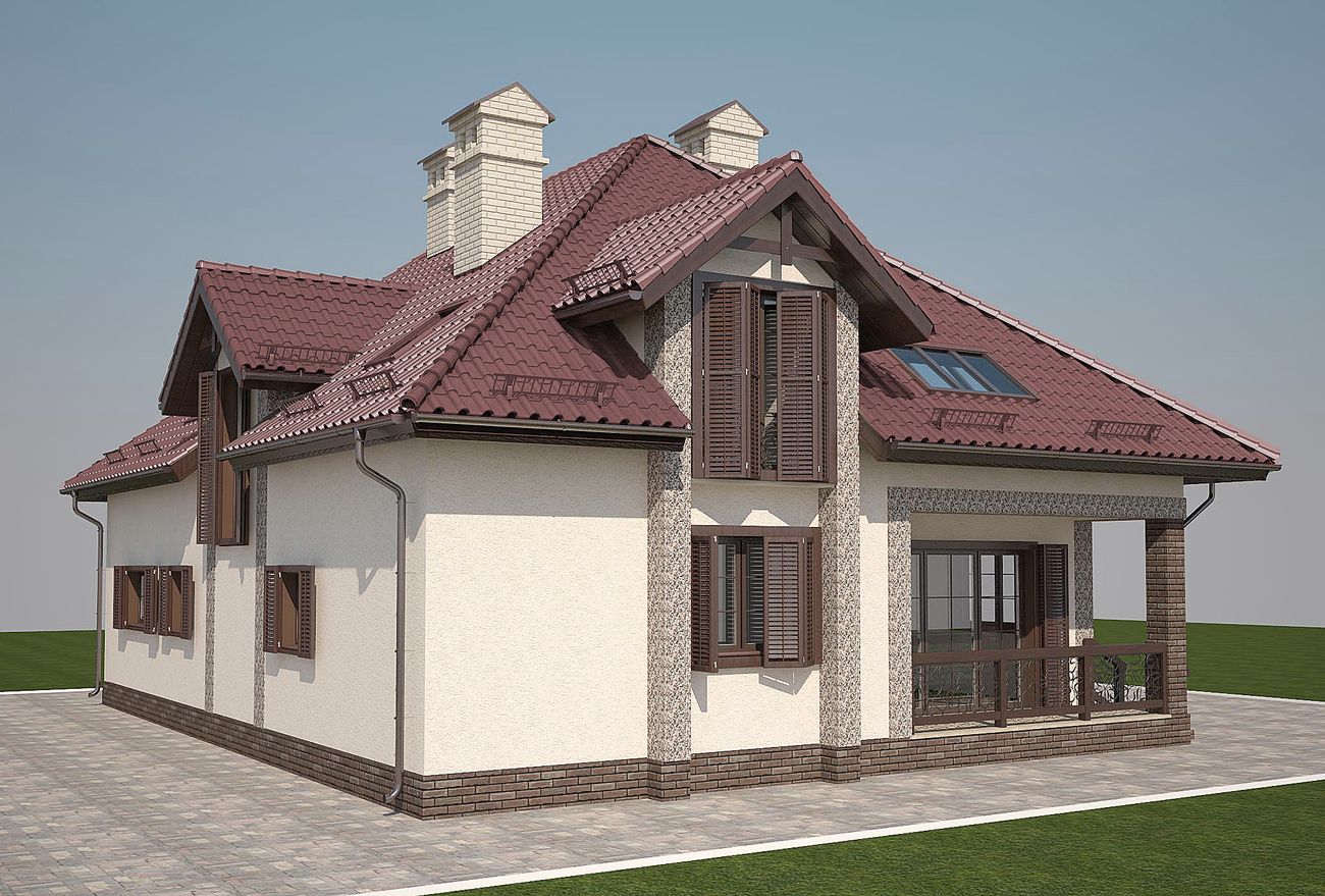 дизайн современного фасада дома со ставнями