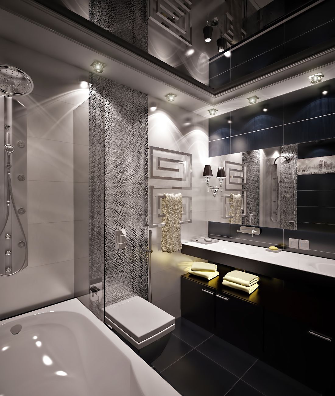 дизайн черно-белой ванной комнаты