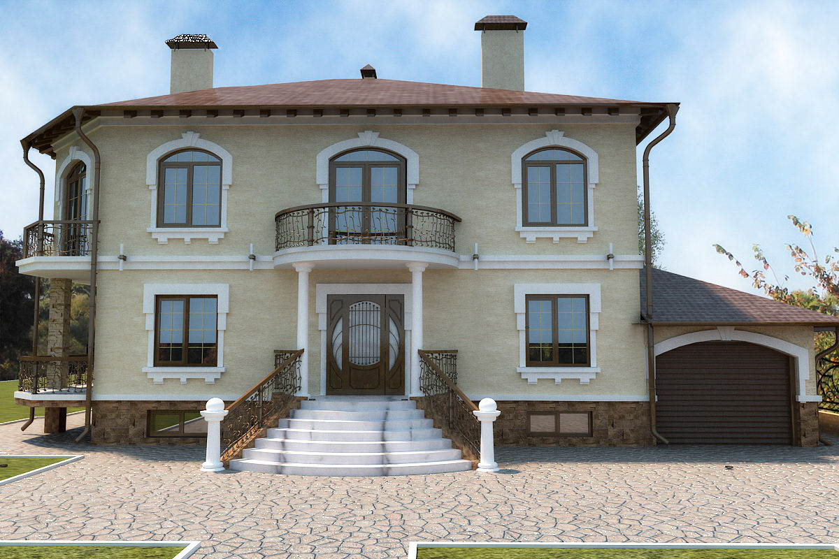 дизайн фасада дома в легком, классическом стиле