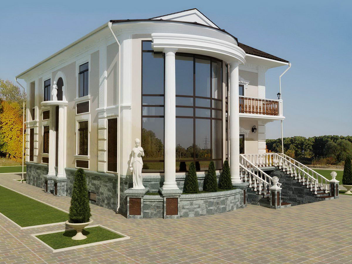 Дизайн фасада дома в строгом классическом стиле