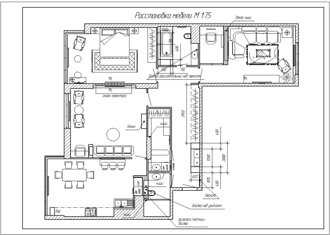 дизайн интерьера квартиры Киев ЖК Лазурный Бриз план мебели, планировка мебели, план расположения мебели, чертеж