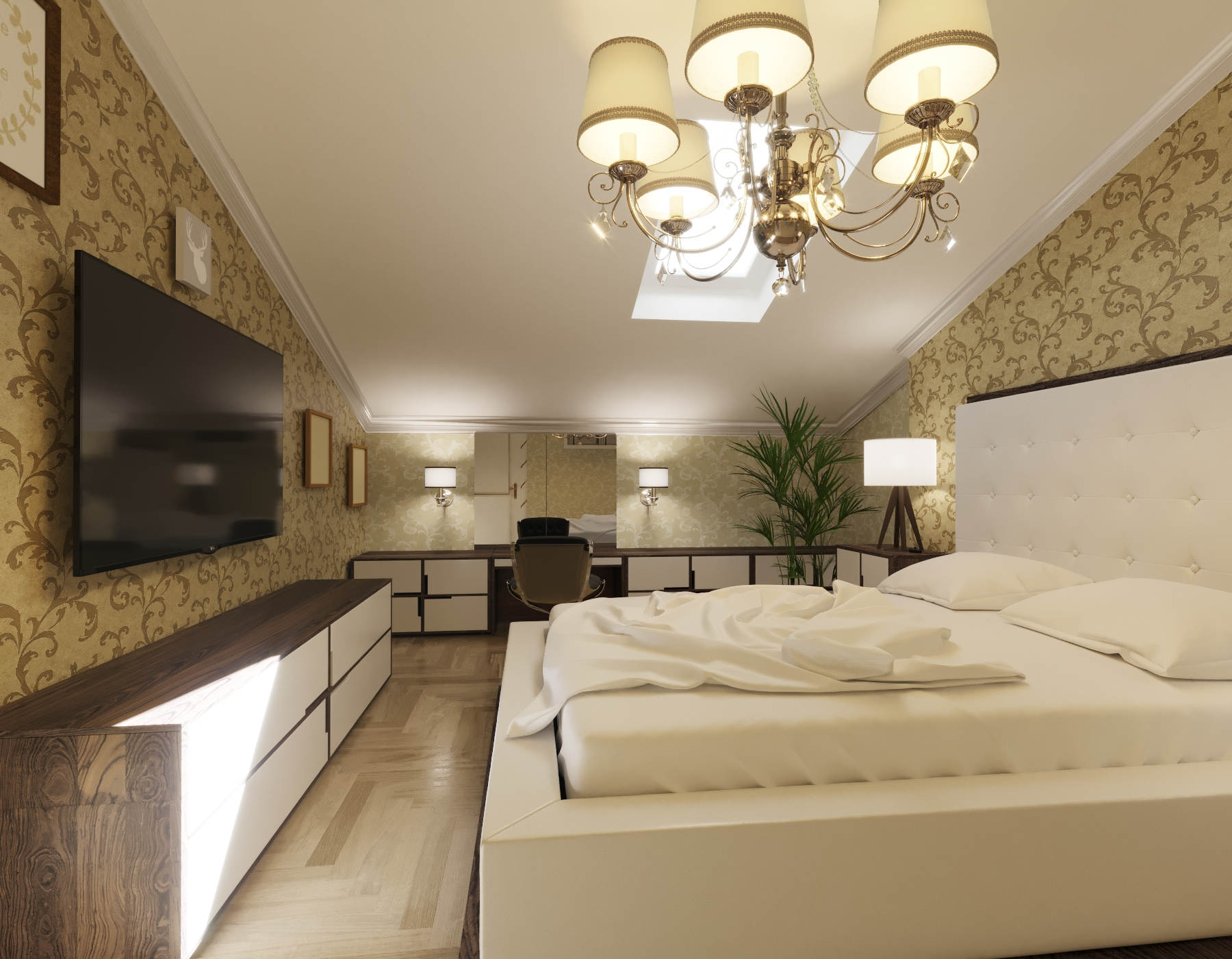 Дизайн спальни с обоями на стенах