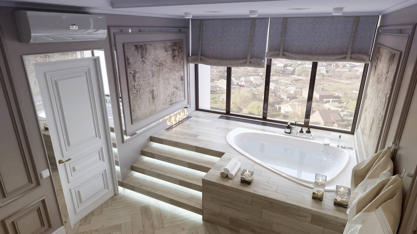 красивая классическая спальня с ванной в современном стиле в ЖК Венеция