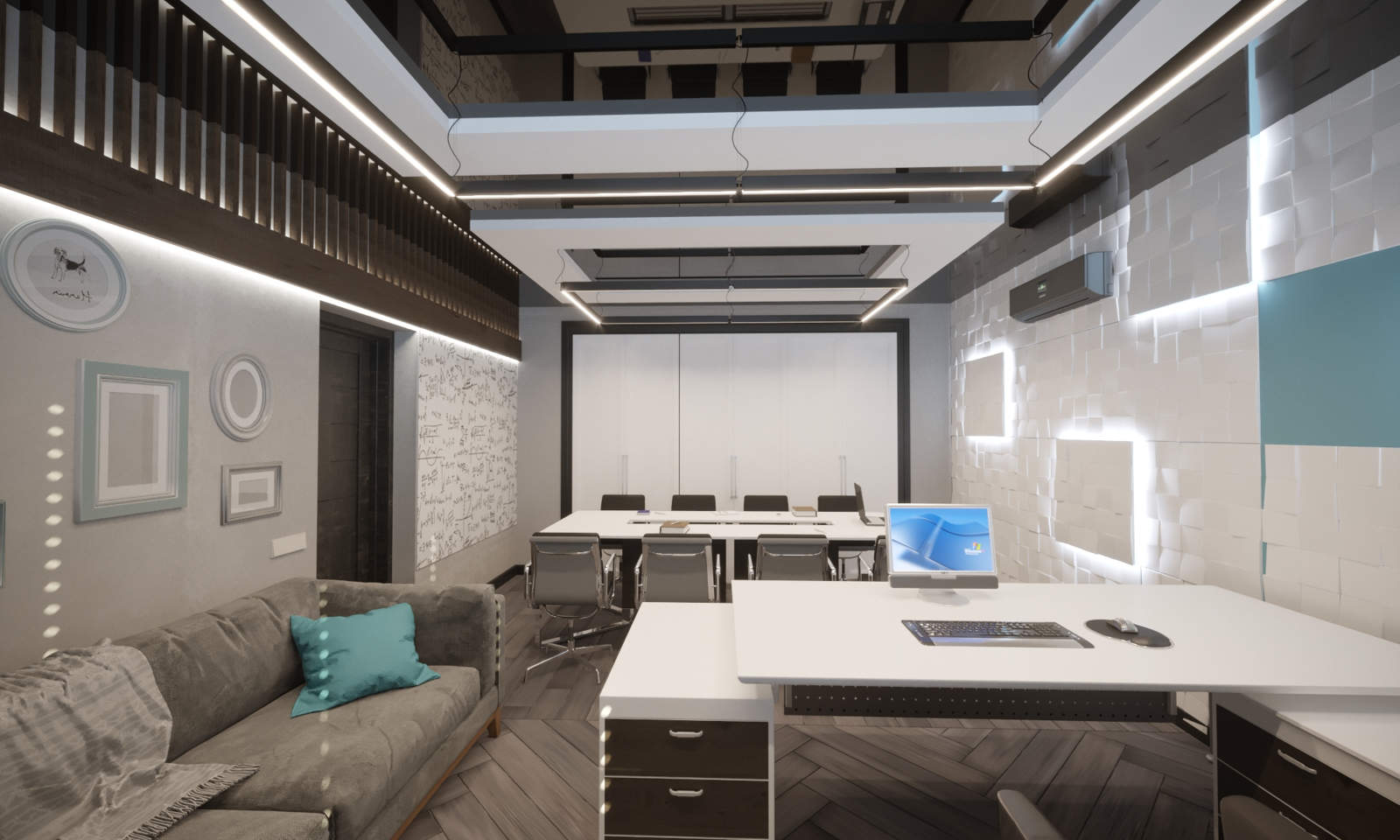 дизайн современного офиса с натяжными потолками