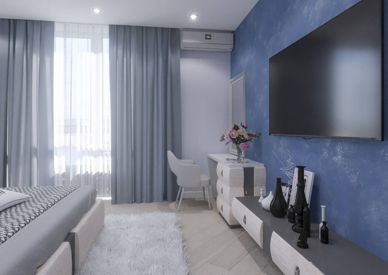 Дизайн спальни Киев современный стиль стенка с телевизором идеи
