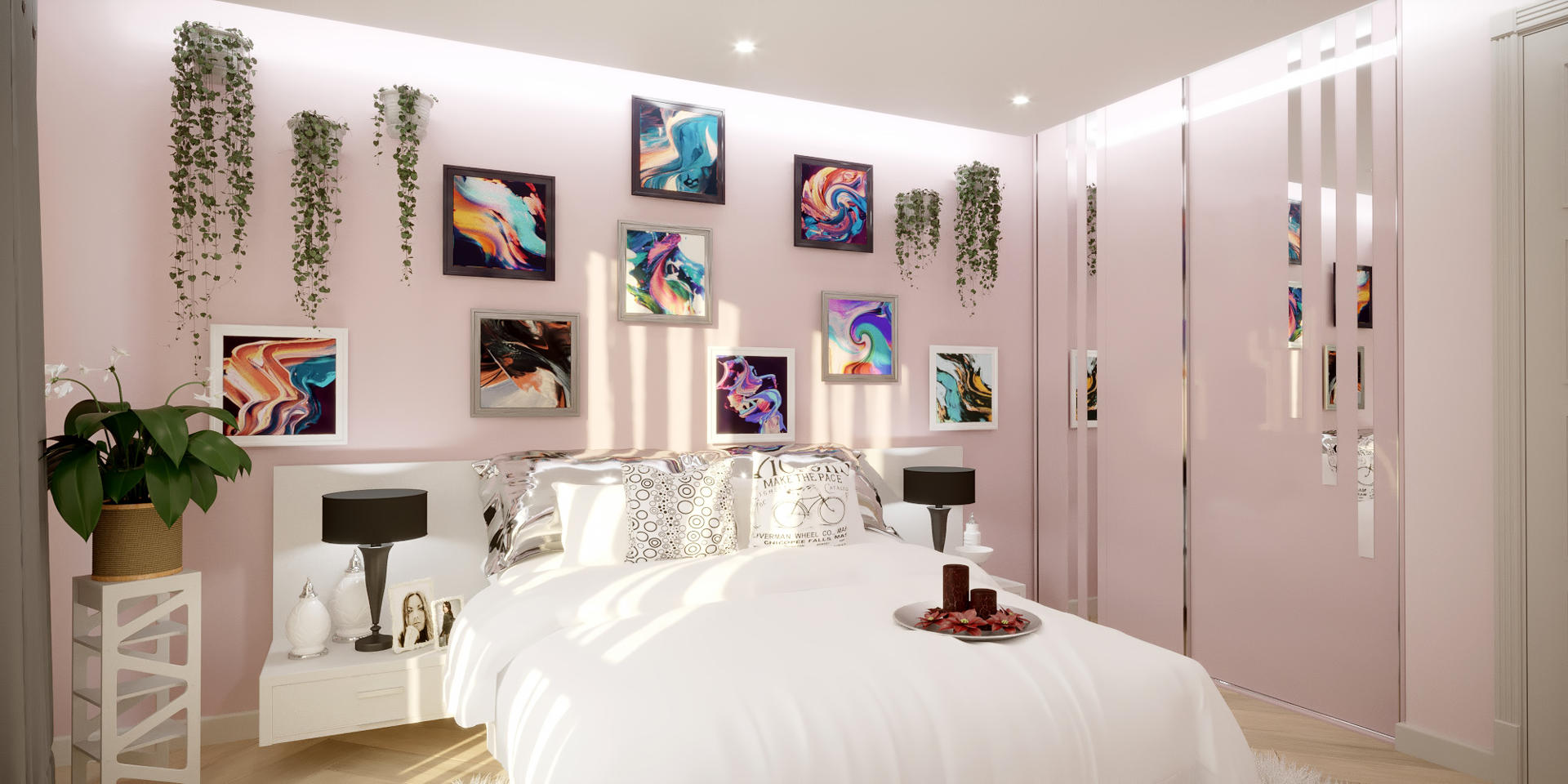 Дизайн спальни Киев фото. розовые цвета, бежевая ЖК Аристократ, Нью Йорк