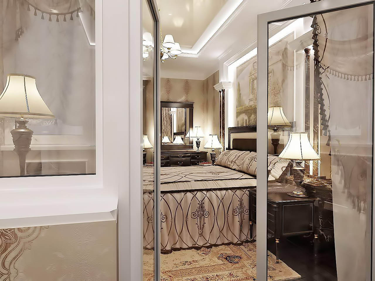 Дизайн интерьера спальня в классике лепка, современный стиль
