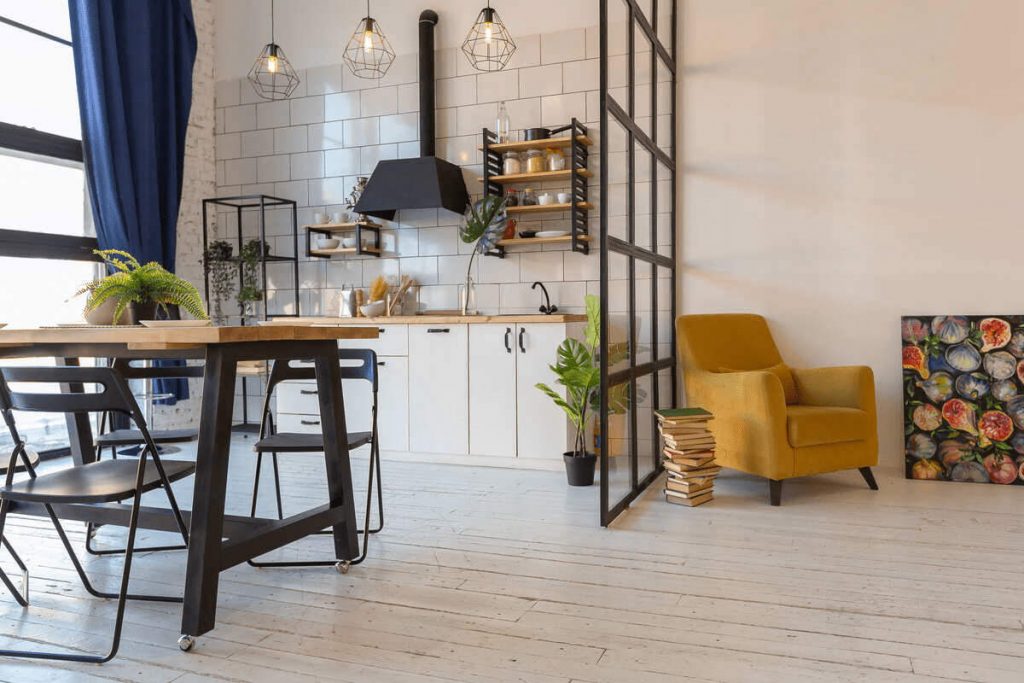Дизайн интерьера кухни кантри, скандинавский стиль, минимализм белые фасады, маленькая квартира